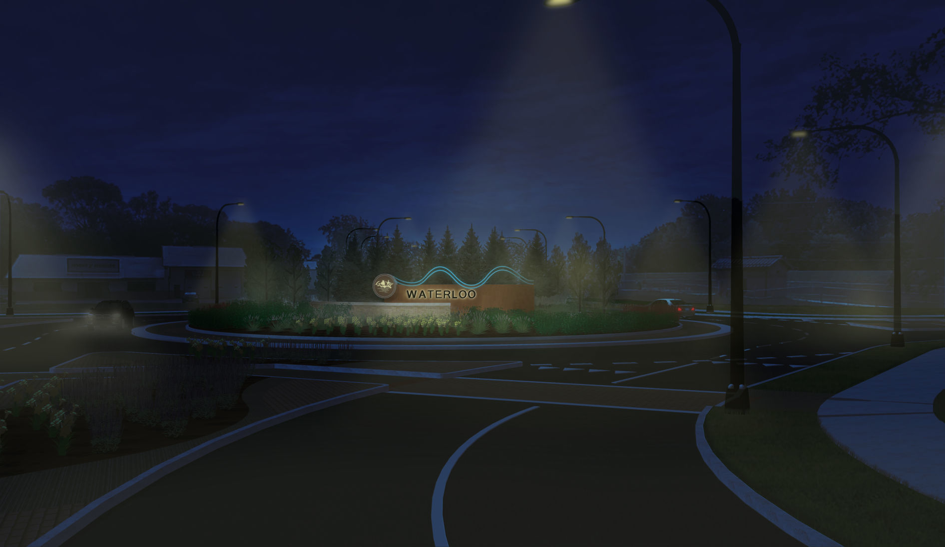 University and Fletcher roundabout at night